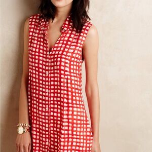 Anthropologie 11:1 Tylho Percy Tunic Red White Gingham  Plaid Windowpane Medium